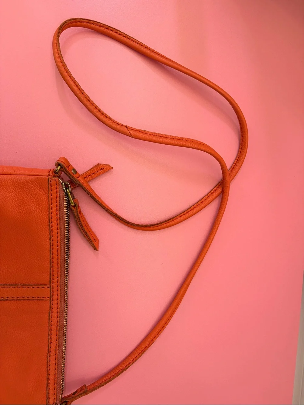 Fossil Orange Leather Zip Crossbody